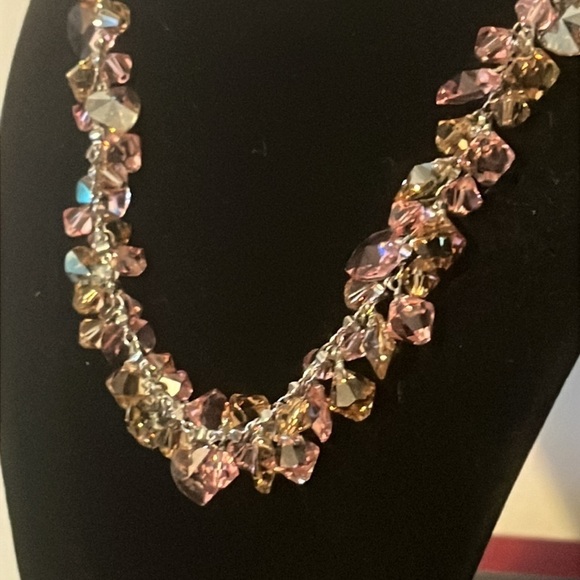 Swarovski Crystal Pink &‎ Yellow 925 Silver Heart Cluster Choker Necklace - Picture 3 of 6